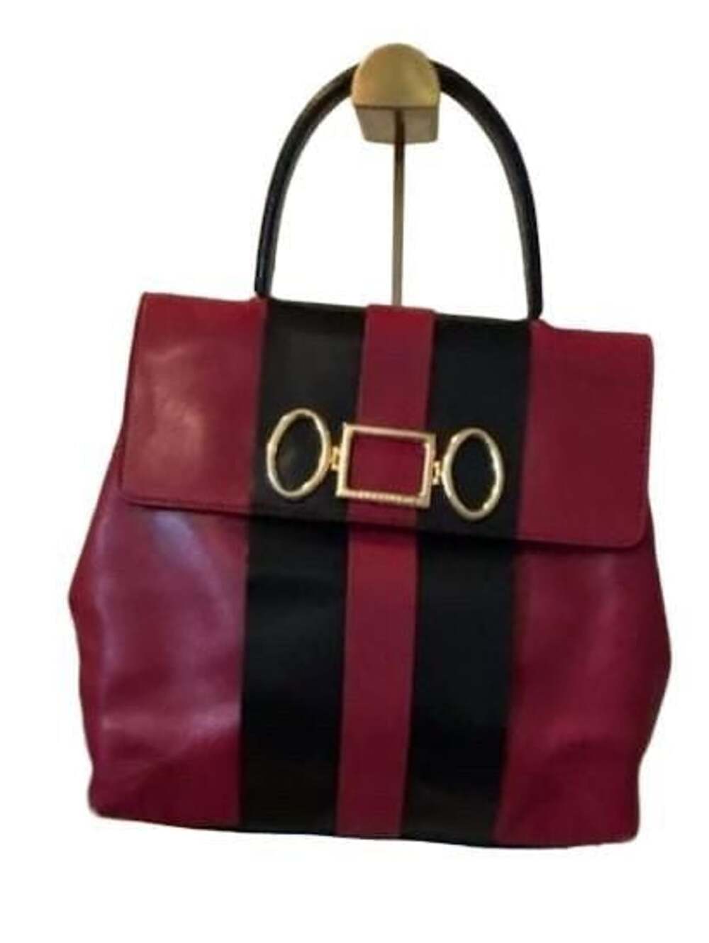 Trussardi Red And Black Leather Colorblock Top Handle Bag